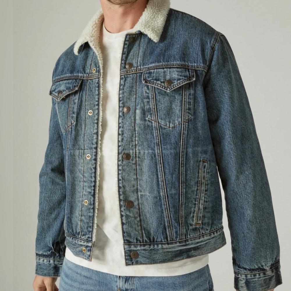 Lucky Brand Mens Faux Shearling Trucker Jacket SZ L